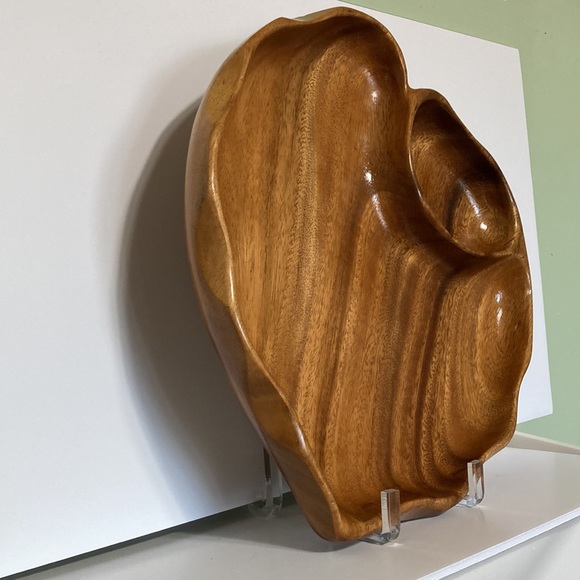 Pacific Woods Raintree Leaf Shaped Divided Tray Dish Bowl Large 14" x 12" - Picture 6 of 10